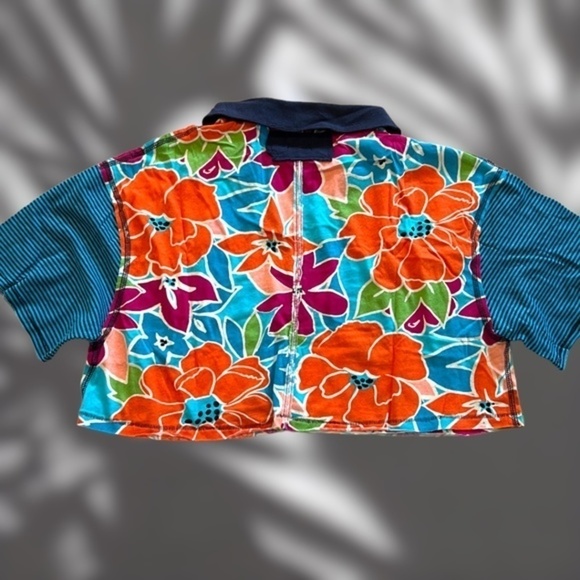 FREE PEOPLE Cotton on a Boat Colorblock V-Neck Boxy Cropped Cotton Polo Top NWT - Picture 11 of 14